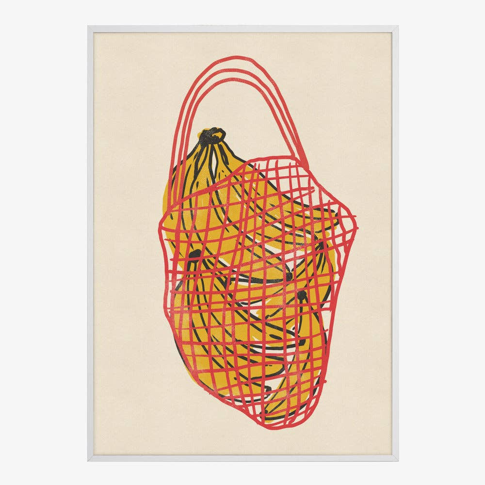 Tirage d'art « Bananes dans un filet rouge » — Décor de cuisine naïf: Pas de cadre / 30 x 40 cm