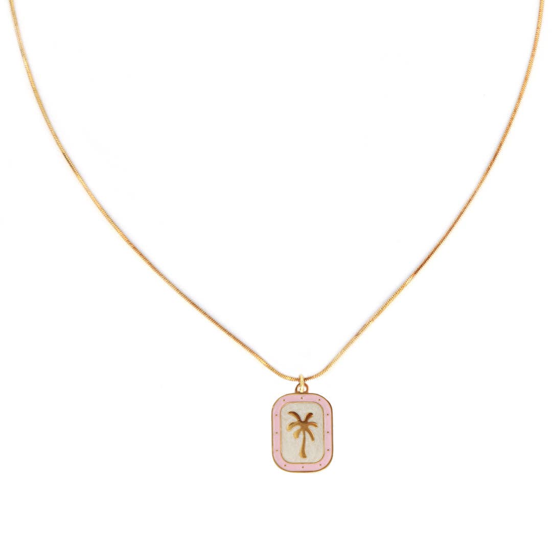 Collier doré avec pendentif rose palmier royal