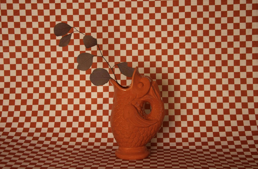 Poisson en céramique rouge - grand vase pour fleurs