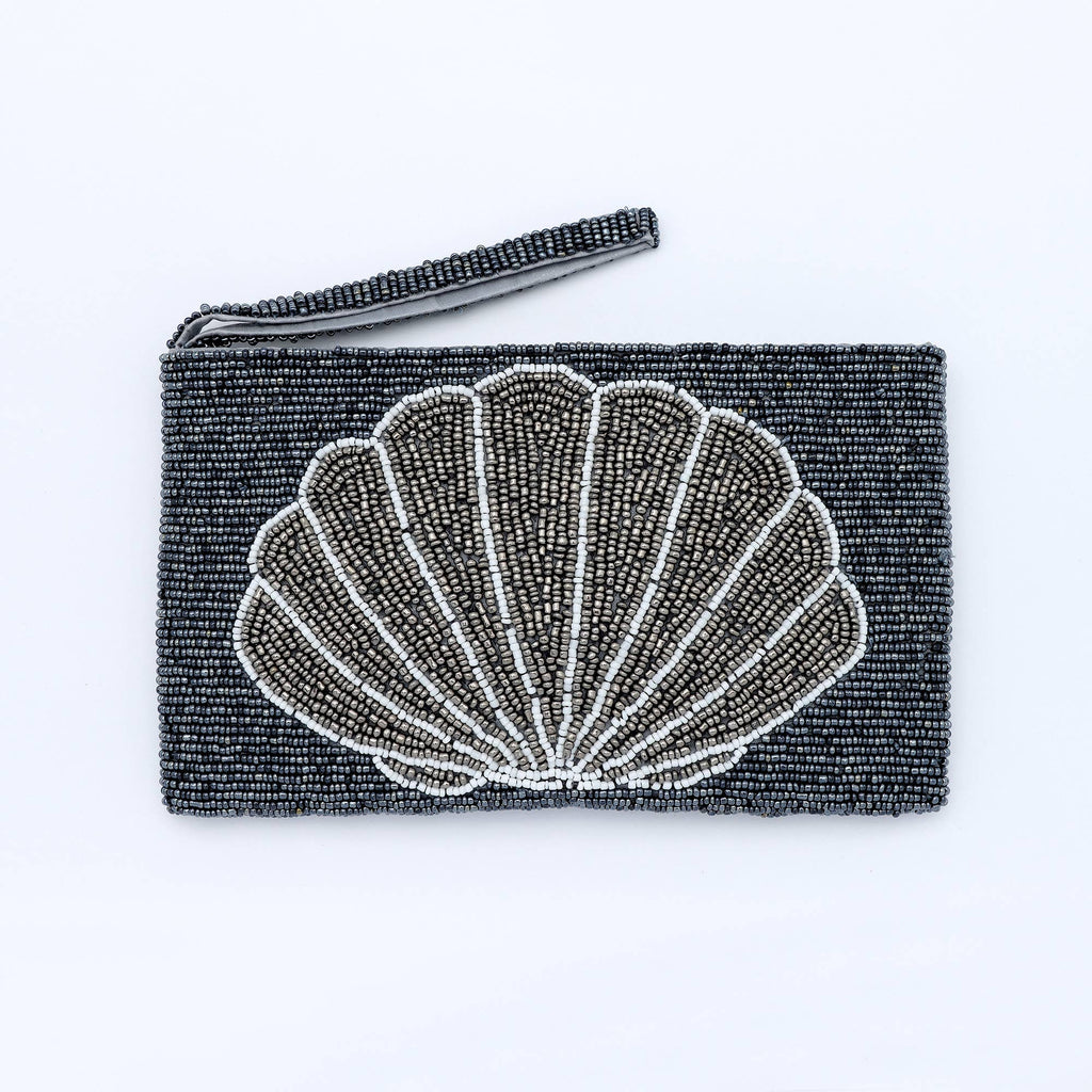 Grande pochette tropicale perlée, sac de plage artisanal en perles: Noir