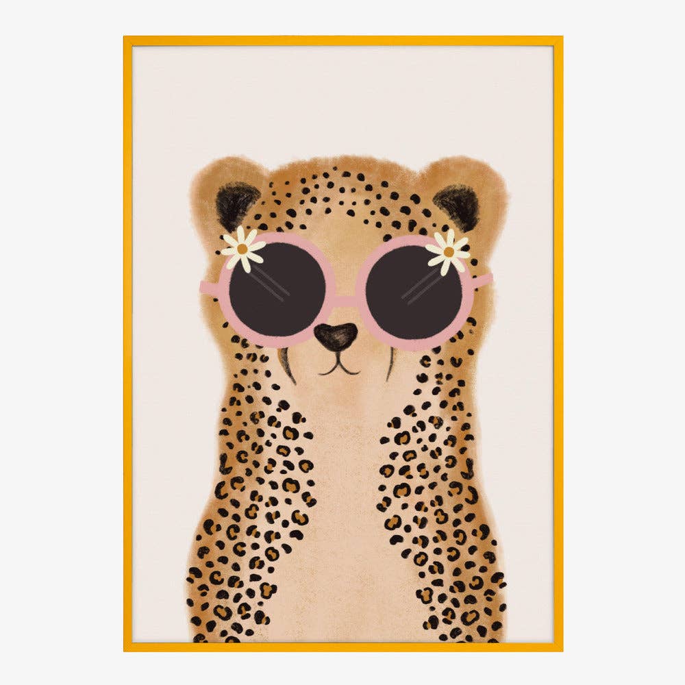 Affiche artistique de bébé guépard à la marguerite rose — décor fantaisiste pour chambre d'enfant: Pas de cadre / 30 x 40 cm