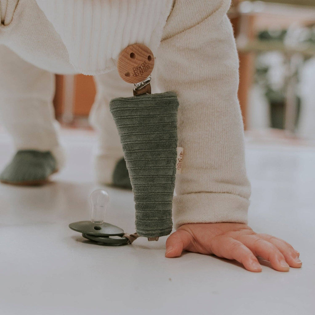 Attache tétine velours kaki