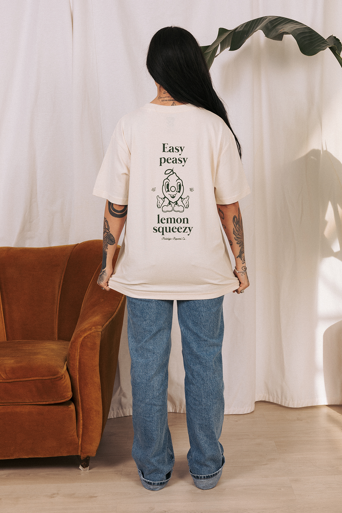 T-shirt naturel unisexe "Easy Peasy" : S / Oversize