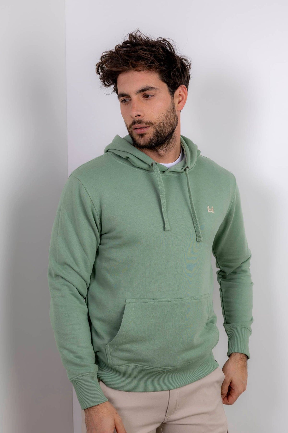 Sweat à Capuche Basique Vert: XL