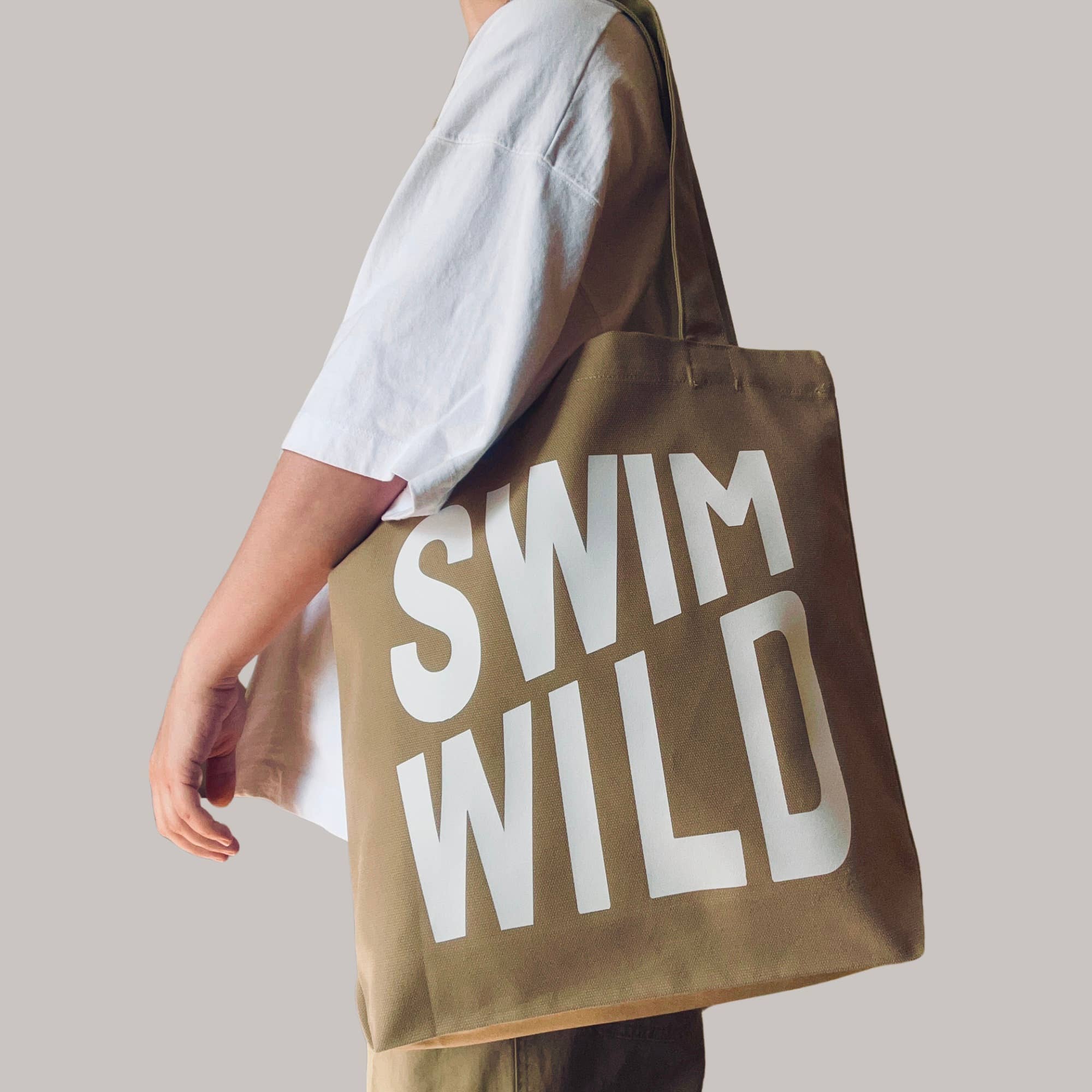 Tote en toile Swim Wild  Kaki doux/Blanc