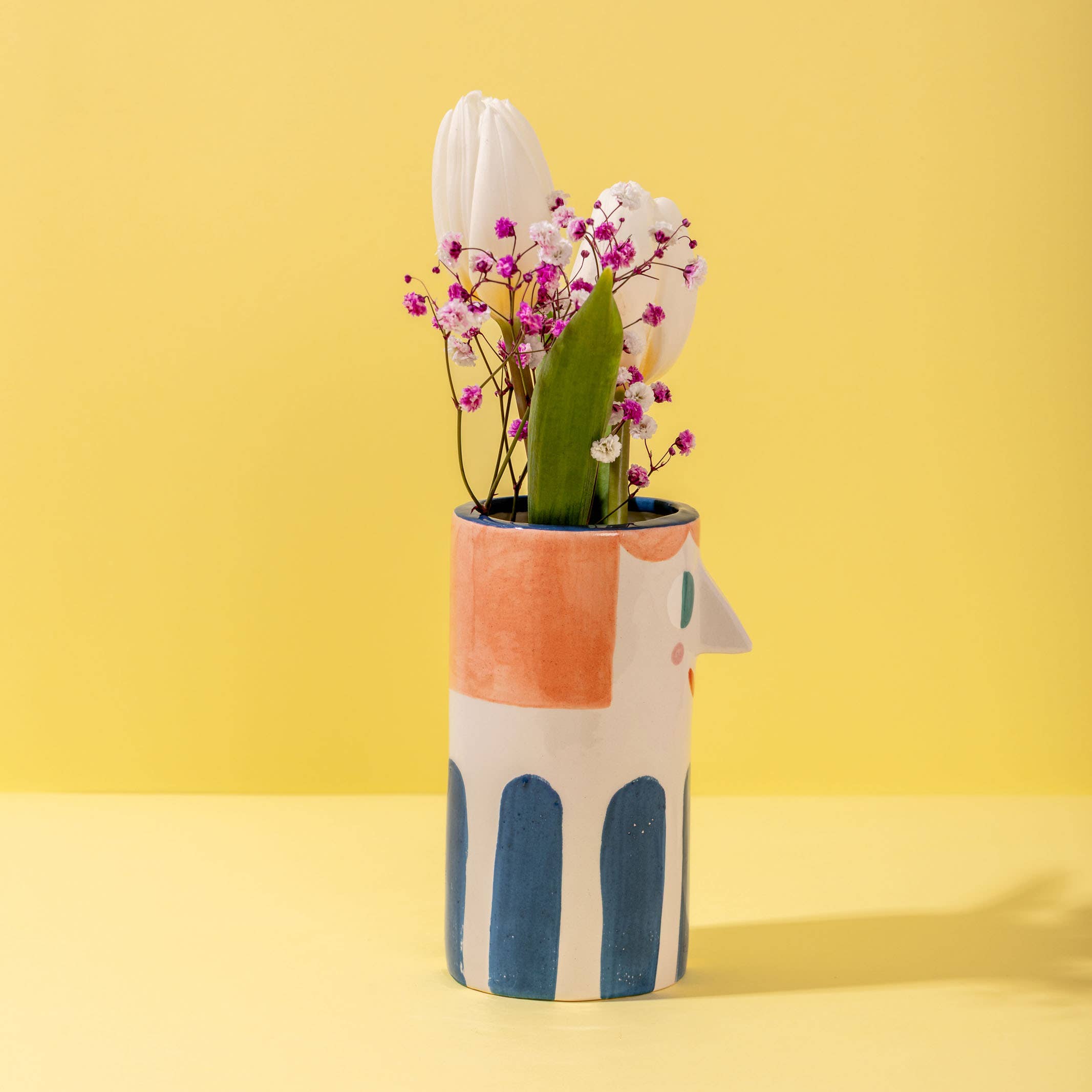 Vase en céramique Fille / rayures bleues