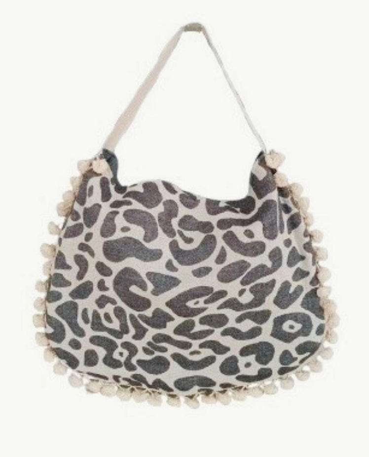 SAC DE PLAGE KEROS pompon NOIR & NATUREL