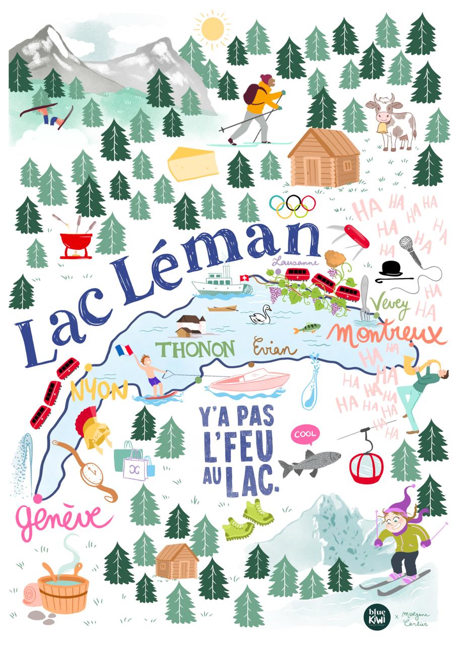 Affiche Lac Leman 29,7x42 cm - Exclu Blue Kiwi