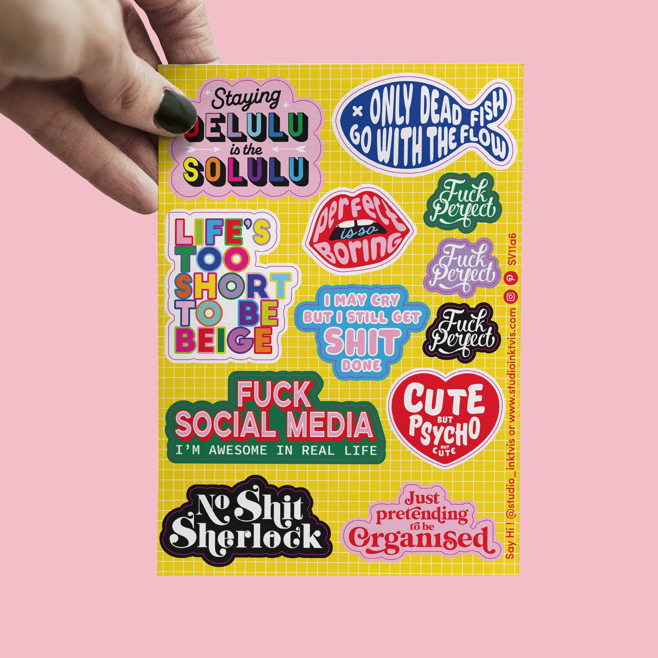 Feuille d'autocollants audacieuse et colorée – format A6 avec 11 autocollants percutants
