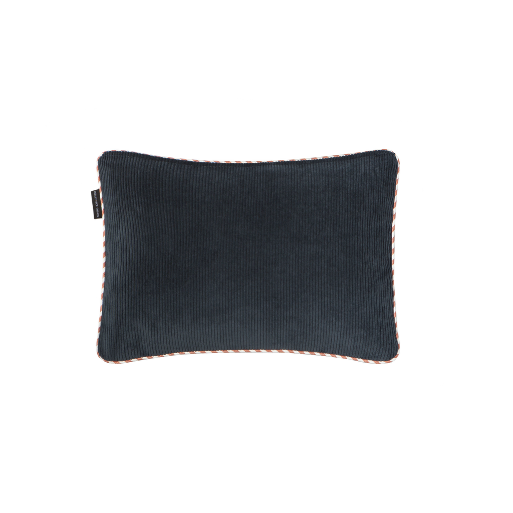 Coussin 50x35 réversible en velours côtelé orange et bleu