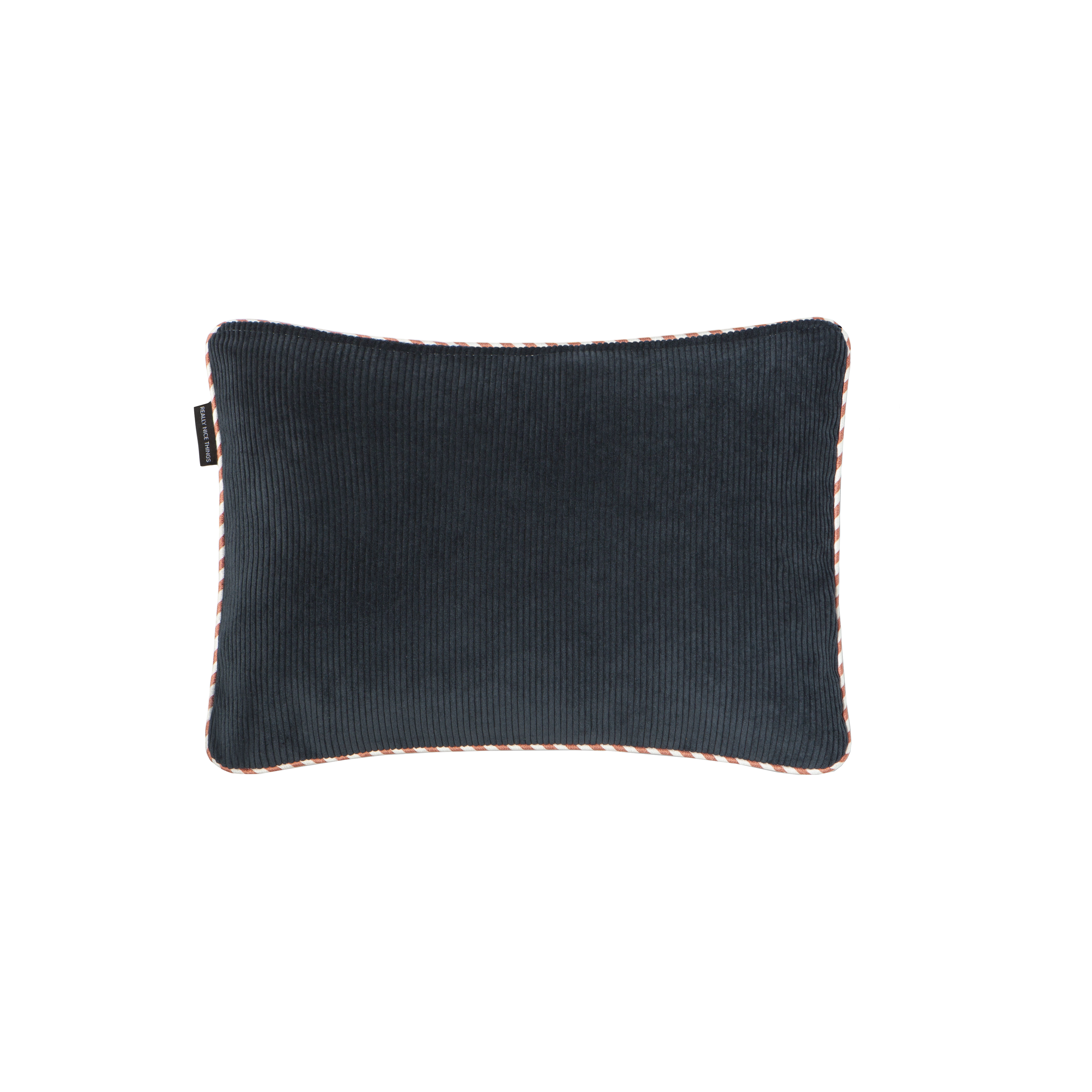 Coussin 50x35 réversible en velours côtelé orange et bleu