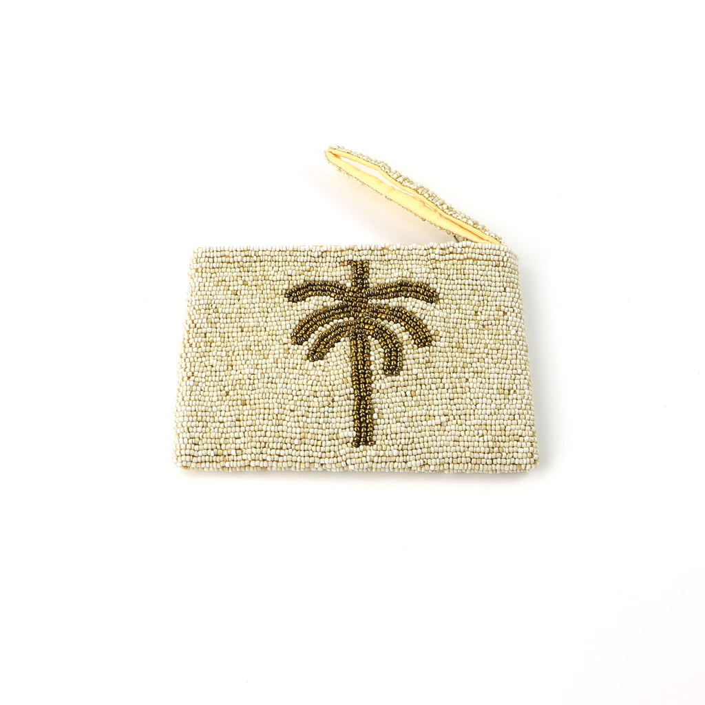 Petite pochette perlée palmier: Beige