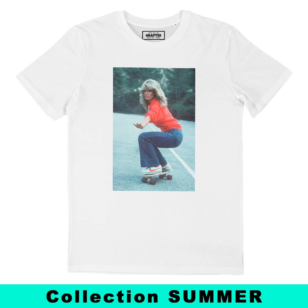 T-shirt Farrah Fawcett - Tee shirt photo vintage: Blanc / S