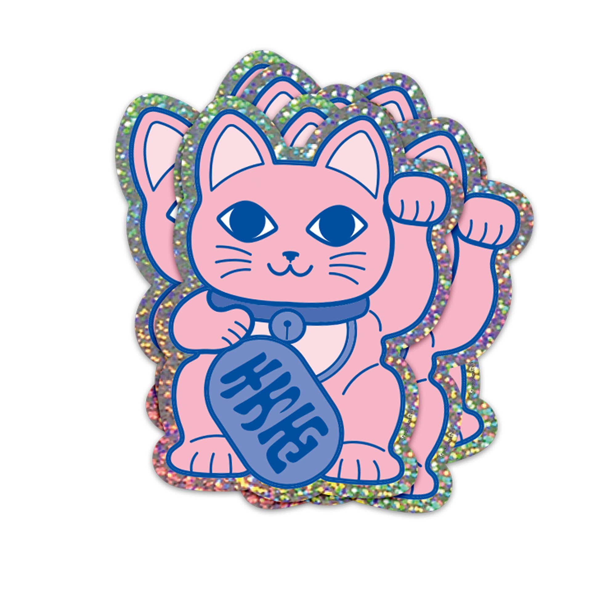 Autocollant pailleté Maneki Neko Chat porte-bonheur