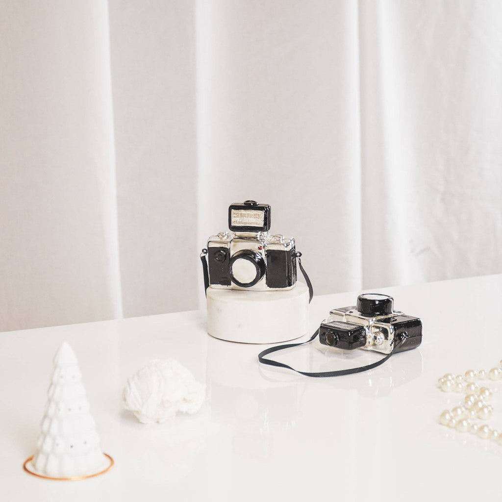 Ornement de Noël à suspendre - Appareil photo - Verre - 9,5x5x9cm