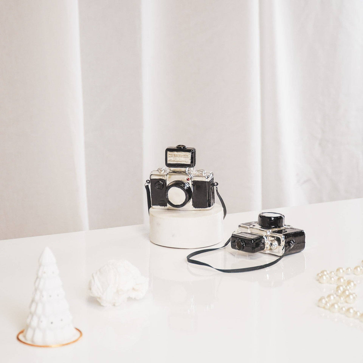 Ornement de Noël à suspendre - Appareil photo - Verre - 9,5x5x9cm