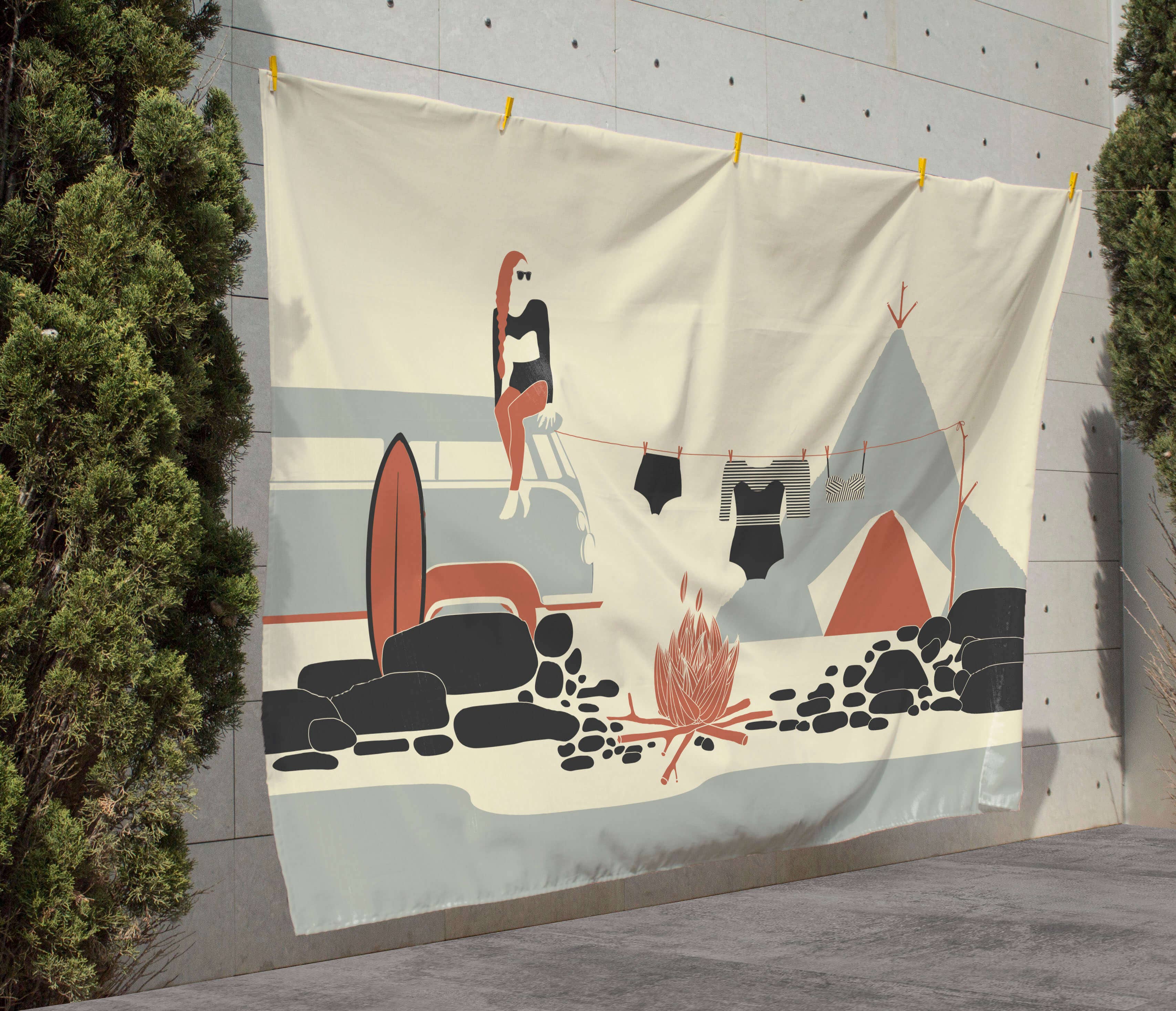 Nappe de pique-nique 170x140 envers imperméable Surf Day