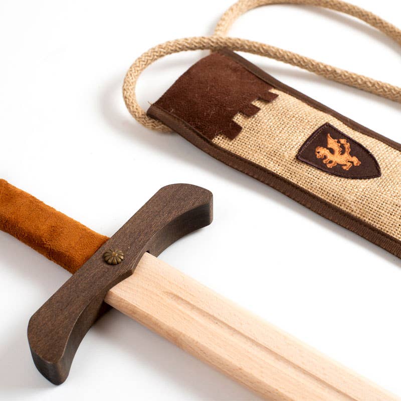 Épée en bois de hêtre rustique 50 cm avec étui en jute - ST397F