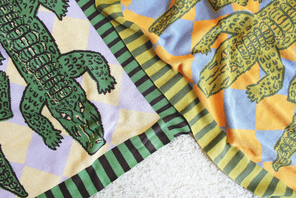 Plaid en tricot Alligator Patio: Golden Hour Chartreuse Jaune Olive