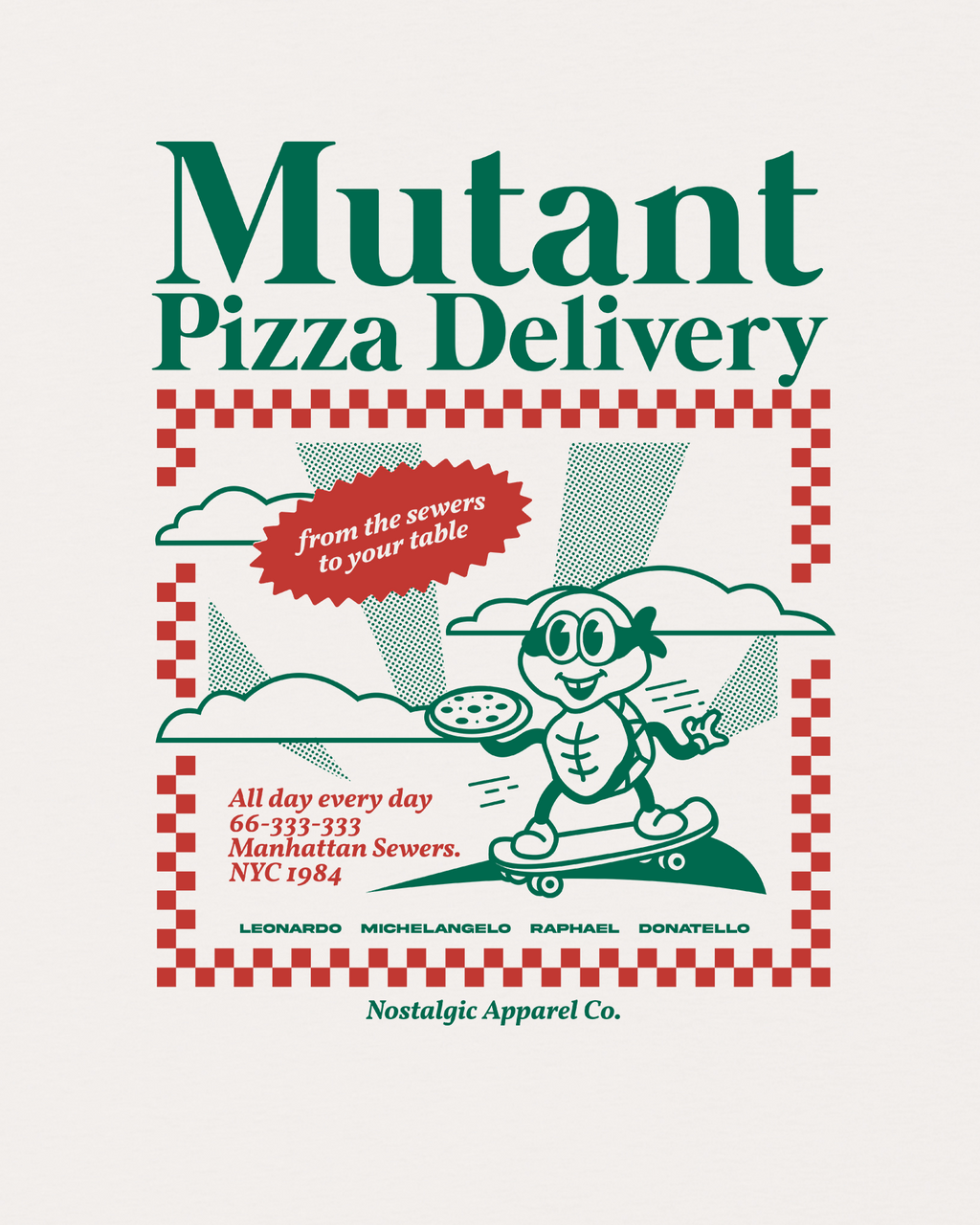 T-shirt unisexe blanc cassé « Mutant Pizza Delivery » | M / Oversize