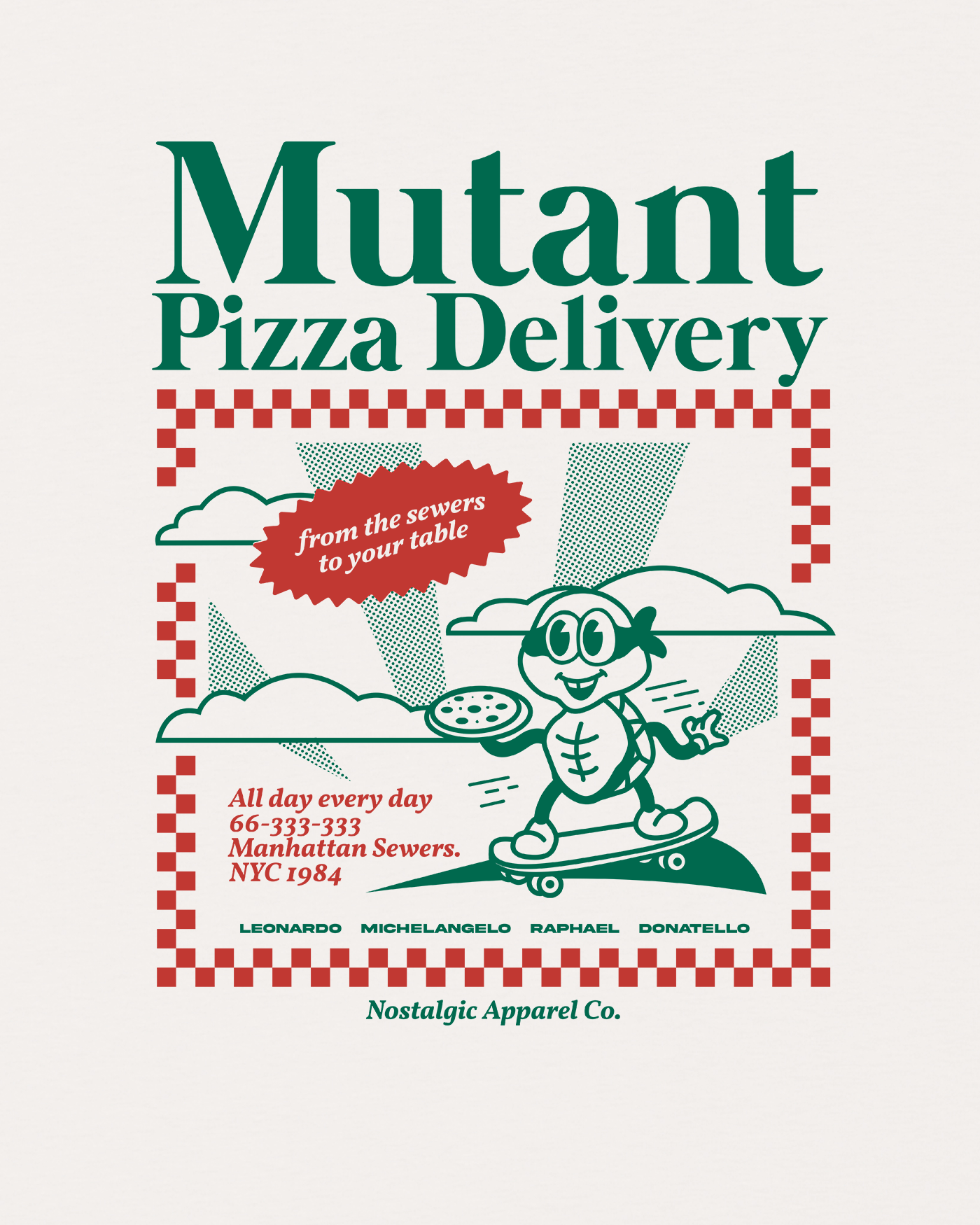 T-shirt unisexe blanc cassé « Mutant Pizza Delivery » | M / Oversize