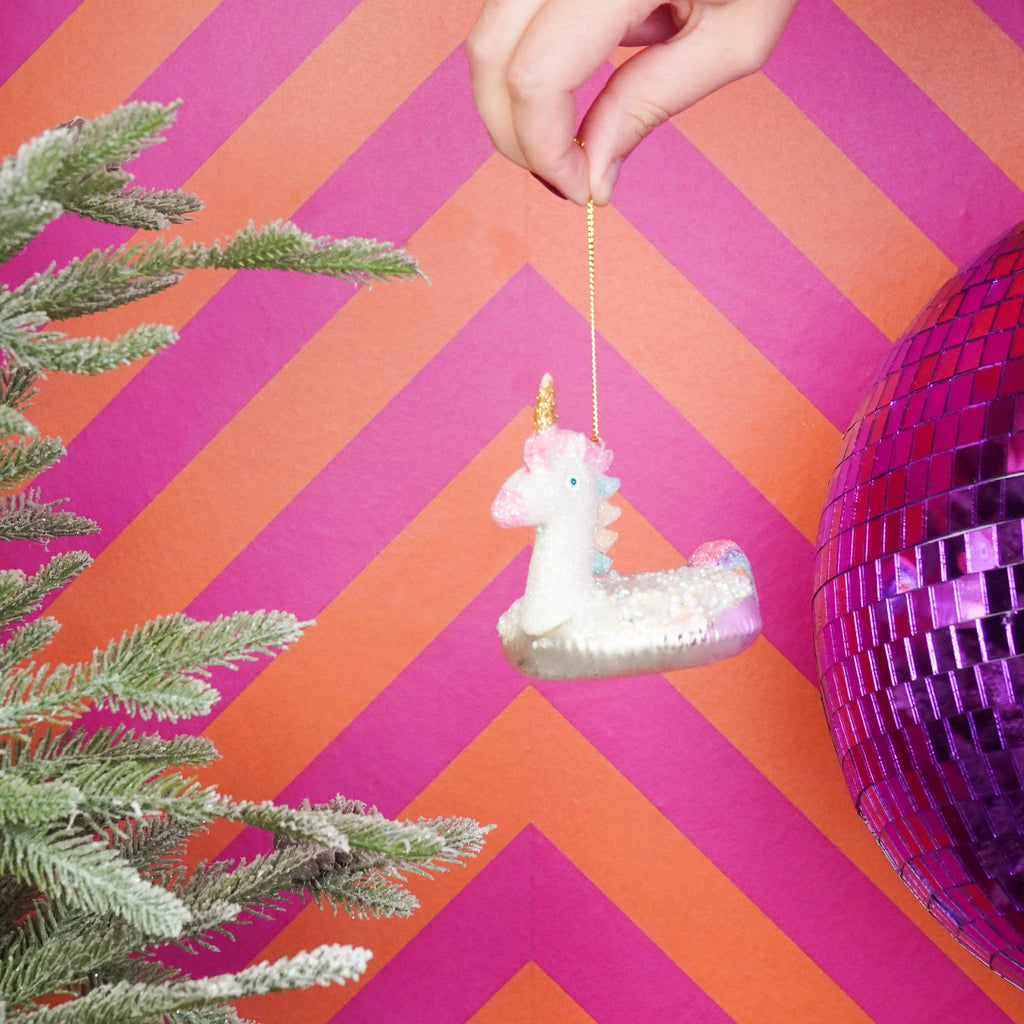 Suspension de Noël - Licorne - Blanc - Verre - 8x9,5x9cm