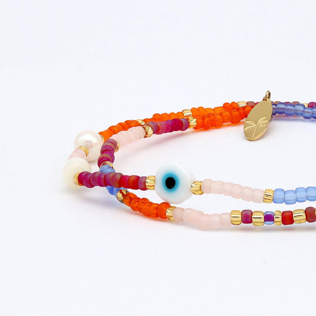 Matahari Bracelet perlé œil protecteur, bracelet élastique délicat