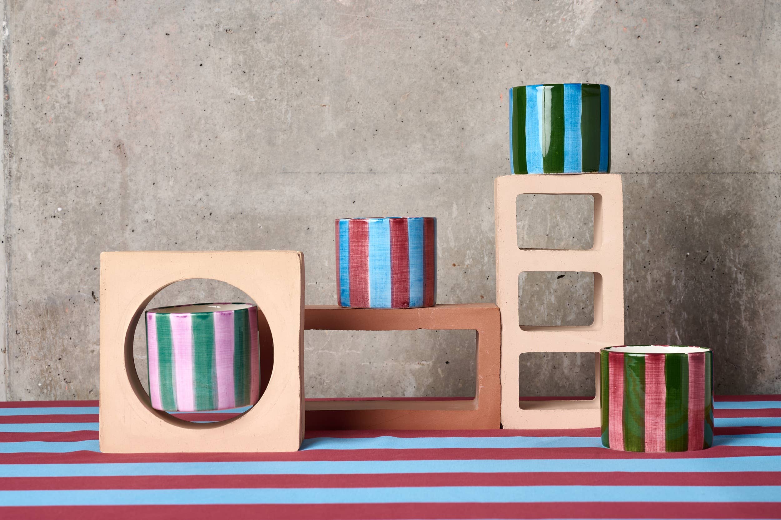 Ensemble de 2 tasses en céramique (Rayures violettes)
