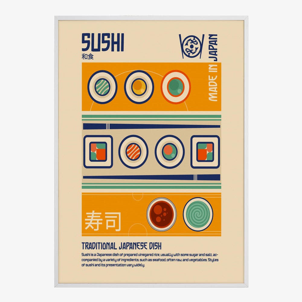 Impression d'art « Sushi fabriqué au Japon » - Affiche rétro: Pas de cadre / 30 x 40 cm
