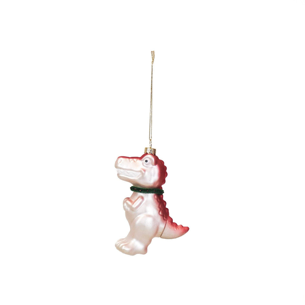 Suspension de Noël en verre dinosaure rose - 4,5 x 9,5 x 12,5 cm