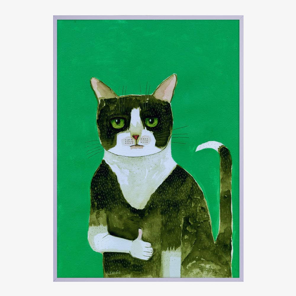 Affiche artistique — Chat en smoking, pouce levé : aquarelle fantaisiste: Pas de cadre / 30x40 cm