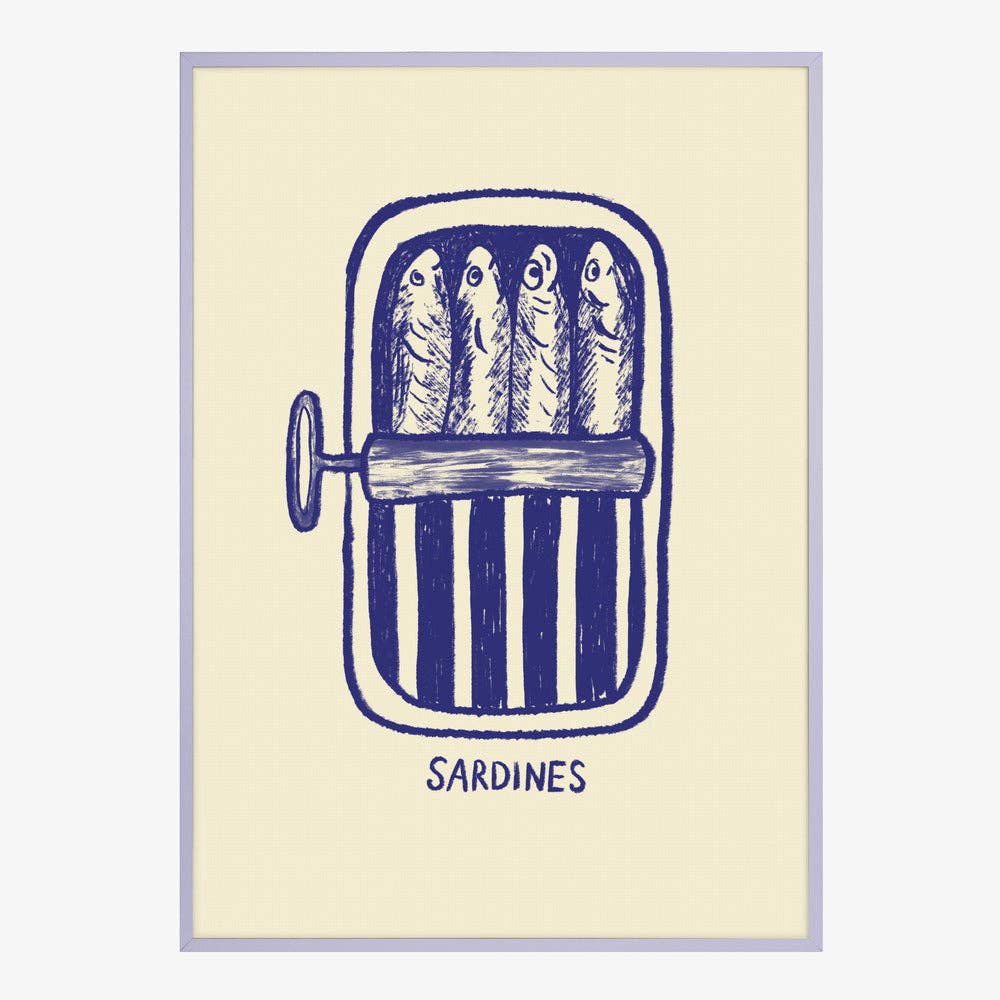Affiche artistique « boîte de sardines bleue » — Linogravure pour la cuisine: Pas de cadre / 30x40 cm