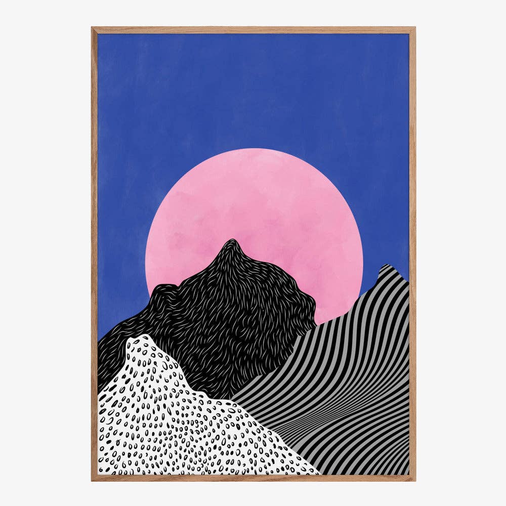Impression d'art « Pink Moon Peaks » — Paysage pop surréaliste: Pas de cadre / 30x40 cm