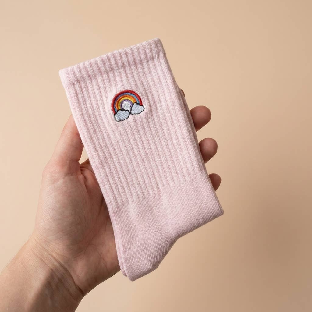 Chaussettes brodées arc-en-ciel — cadeau Pride queer: 37-43