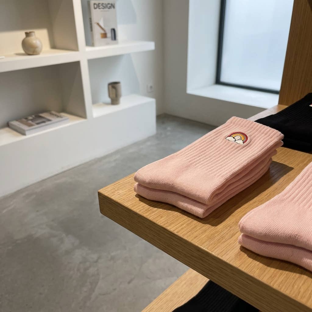 Chaussettes brodées arc-en-ciel — cadeau Pride queer: 37-43