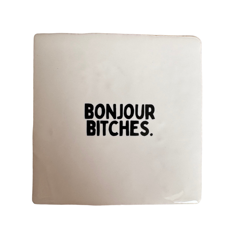 Carreau signature 'Bonjour bitches' en forme de main