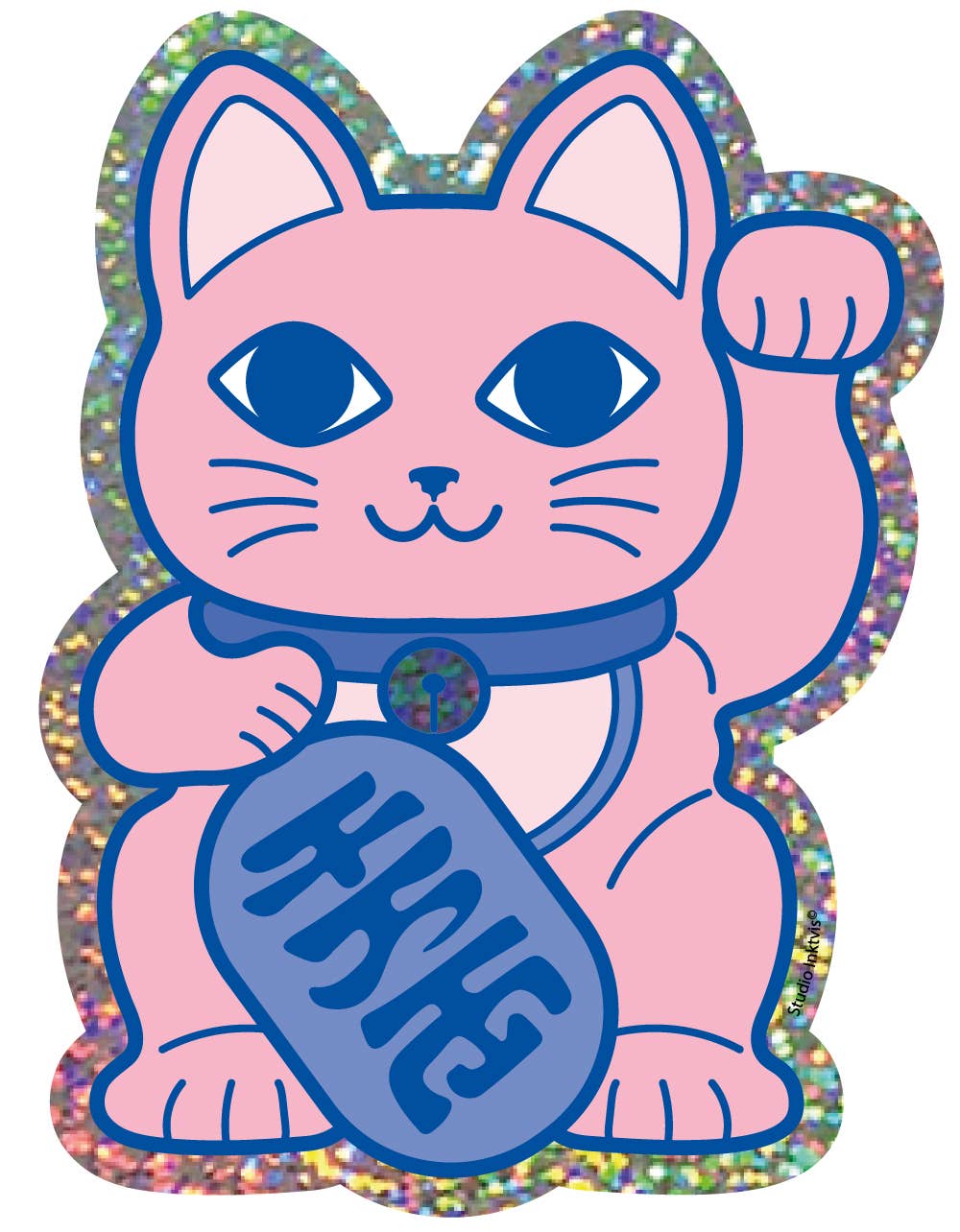 Autocollant pailleté Maneki Neko Chat porte-bonheur