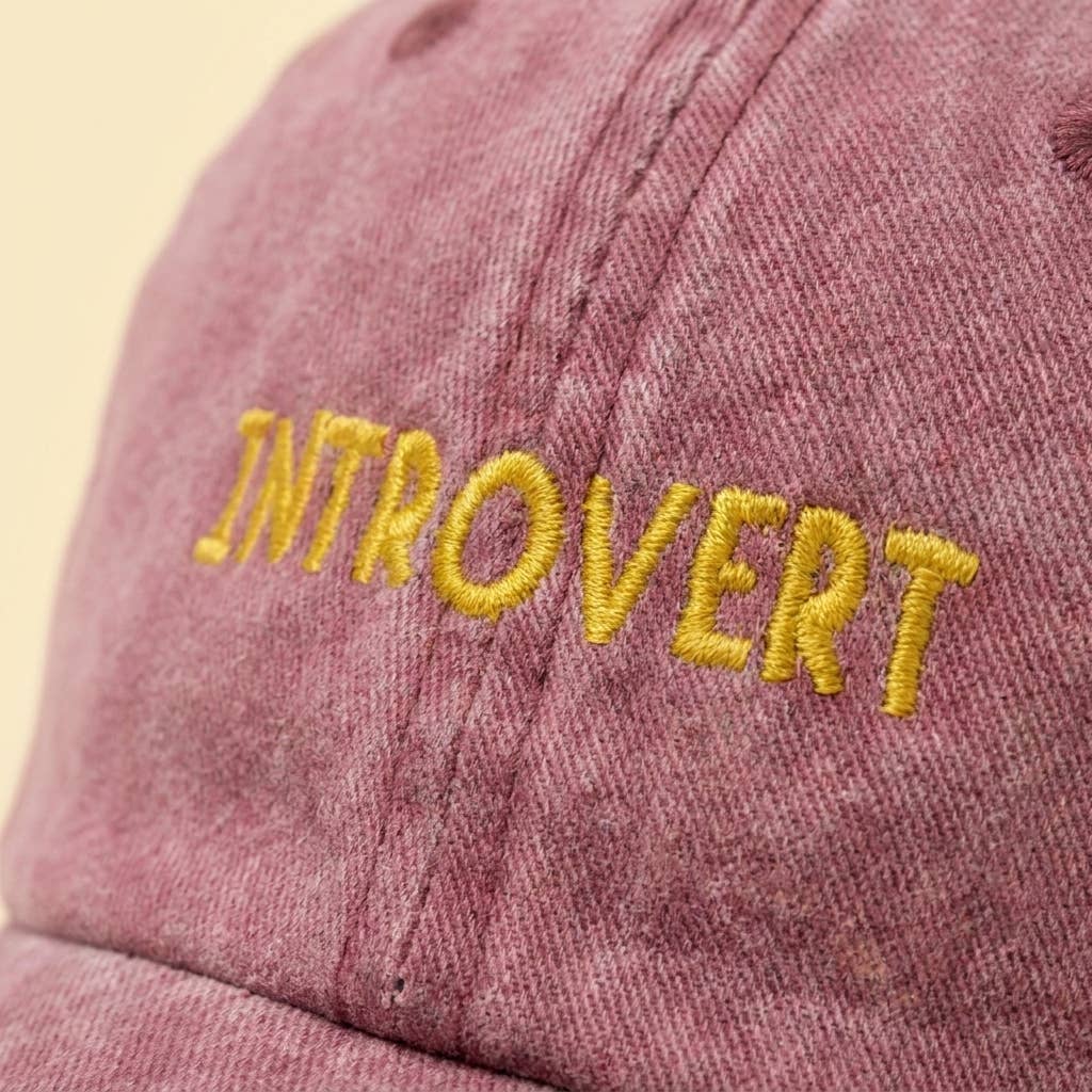 Casquette brodée rose et rouge avec slogan «Introvert» — cadeau original: Burgundy/Red