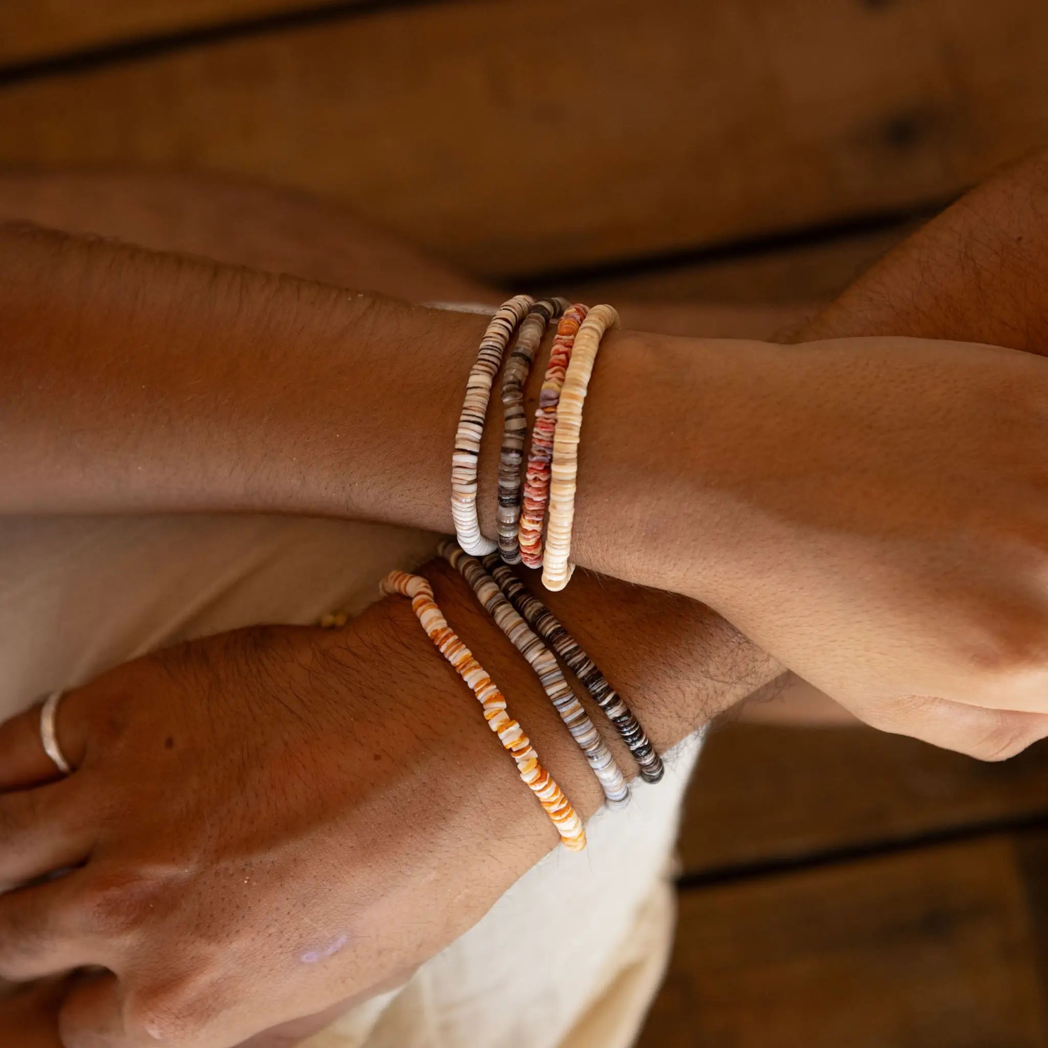 Ahiki bracelet naturel à perles, bracelet réglable: Orange
