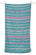 SERVIETTE DE PLAGE YALOS PÉTROLE & VIOLET & NATUREL