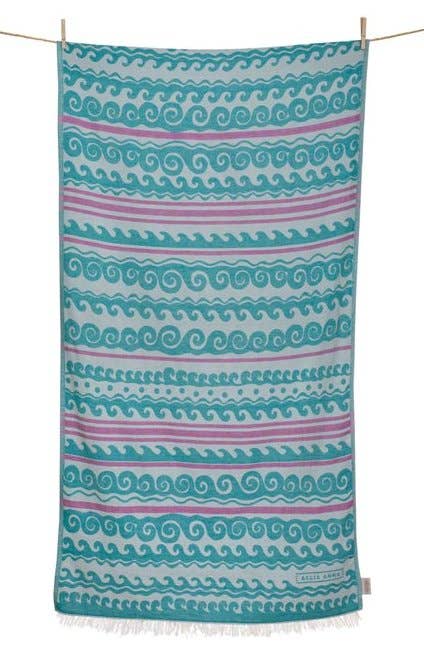 SERVIETTE DE PLAGE YALOS PÉTROLE & VIOLET & NATUREL