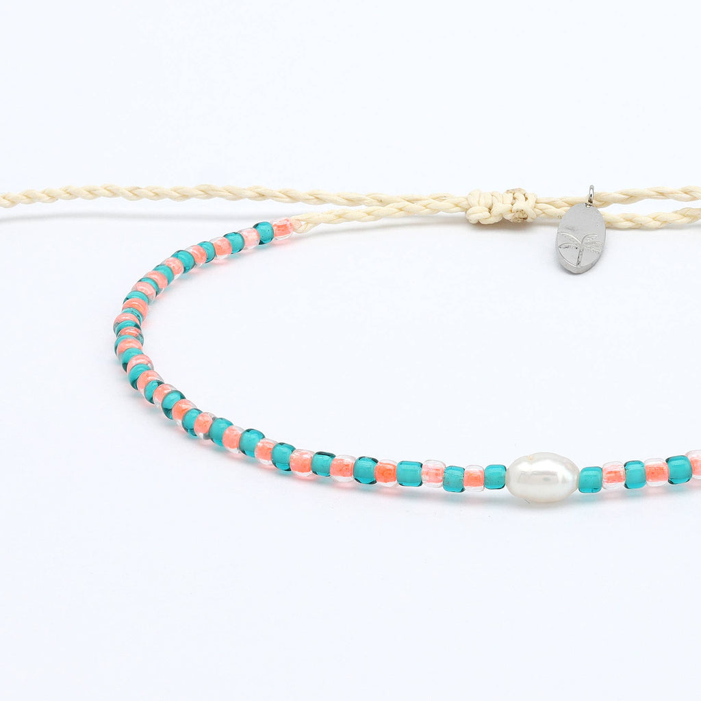 Mutiara Bracelet délicat à perles, Bracelet de surf réglable: Marine & Orange
