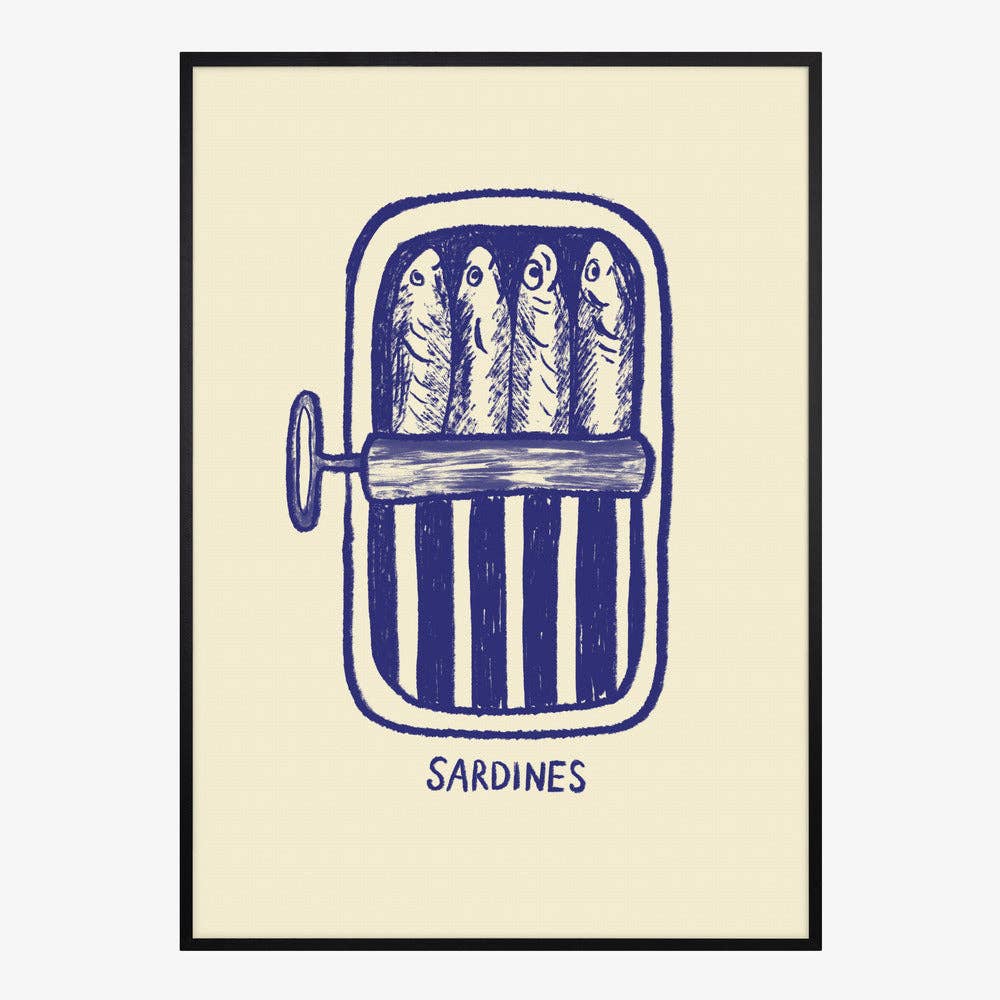 Affiche artistique « boîte de sardines bleue » — Linogravure pour la cuisine: Pas de cadre / 30x40 cm