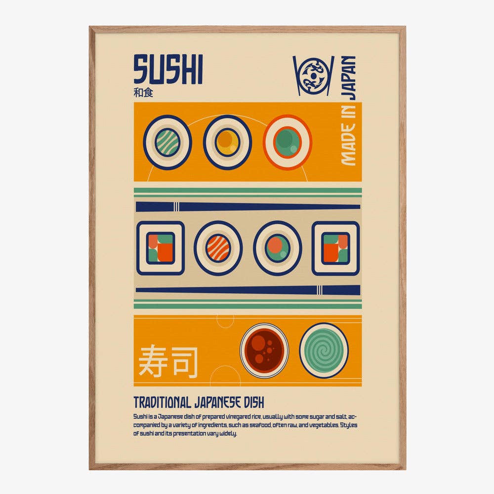 Impression d'art « Sushi fabriqué au Japon » - Affiche rétro: Pas de cadre / 30 x 40 cm