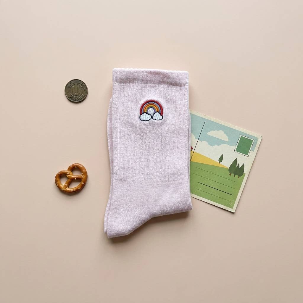 Chaussettes brodées arc-en-ciel — cadeau Pride queer: 37-43