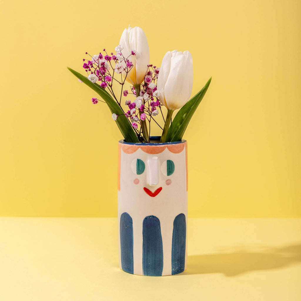 Vase en céramique Fille / rayures bleues