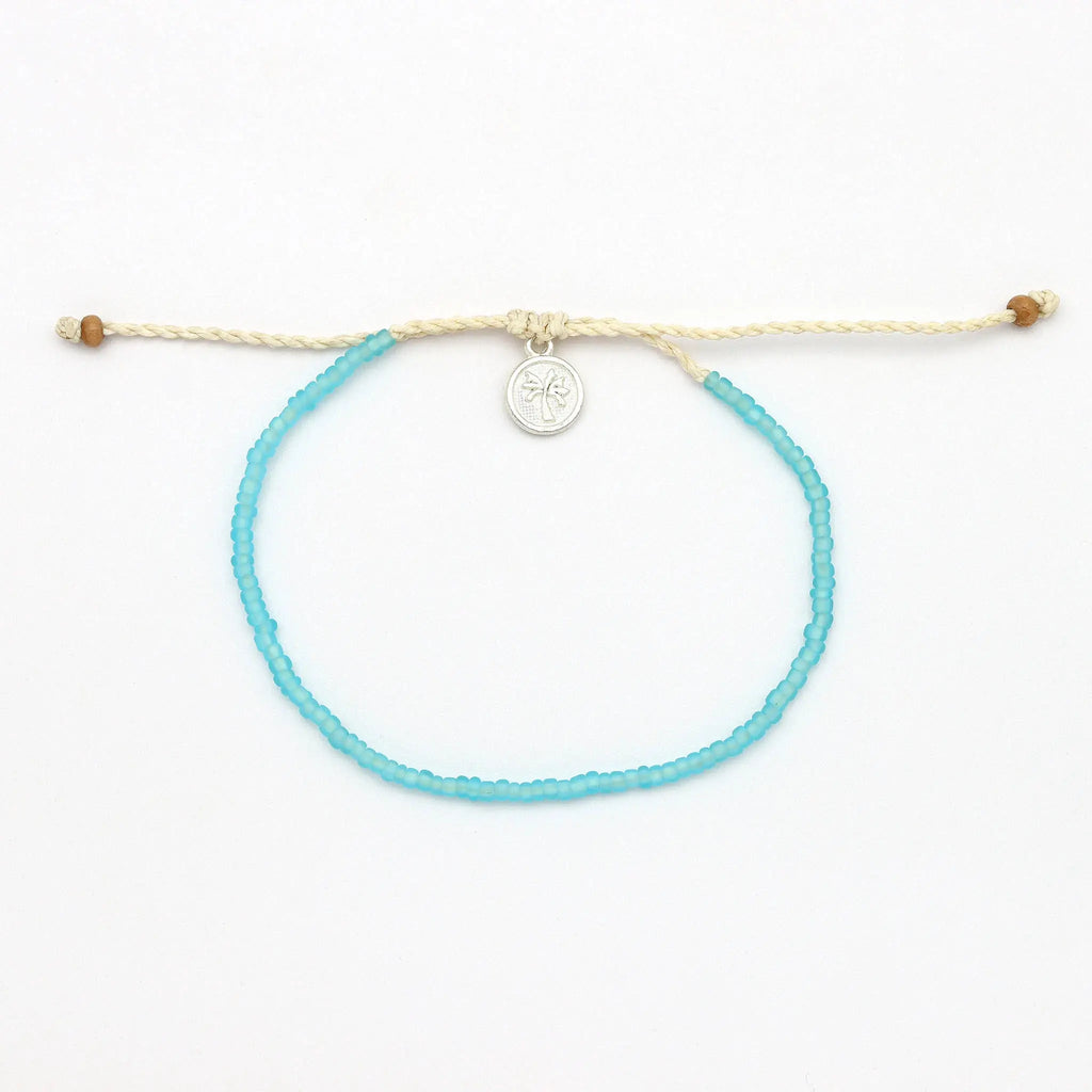 Bracelet perlé en verre dépoli Ka'anapali, bracelet de cheville Surf: Bleu