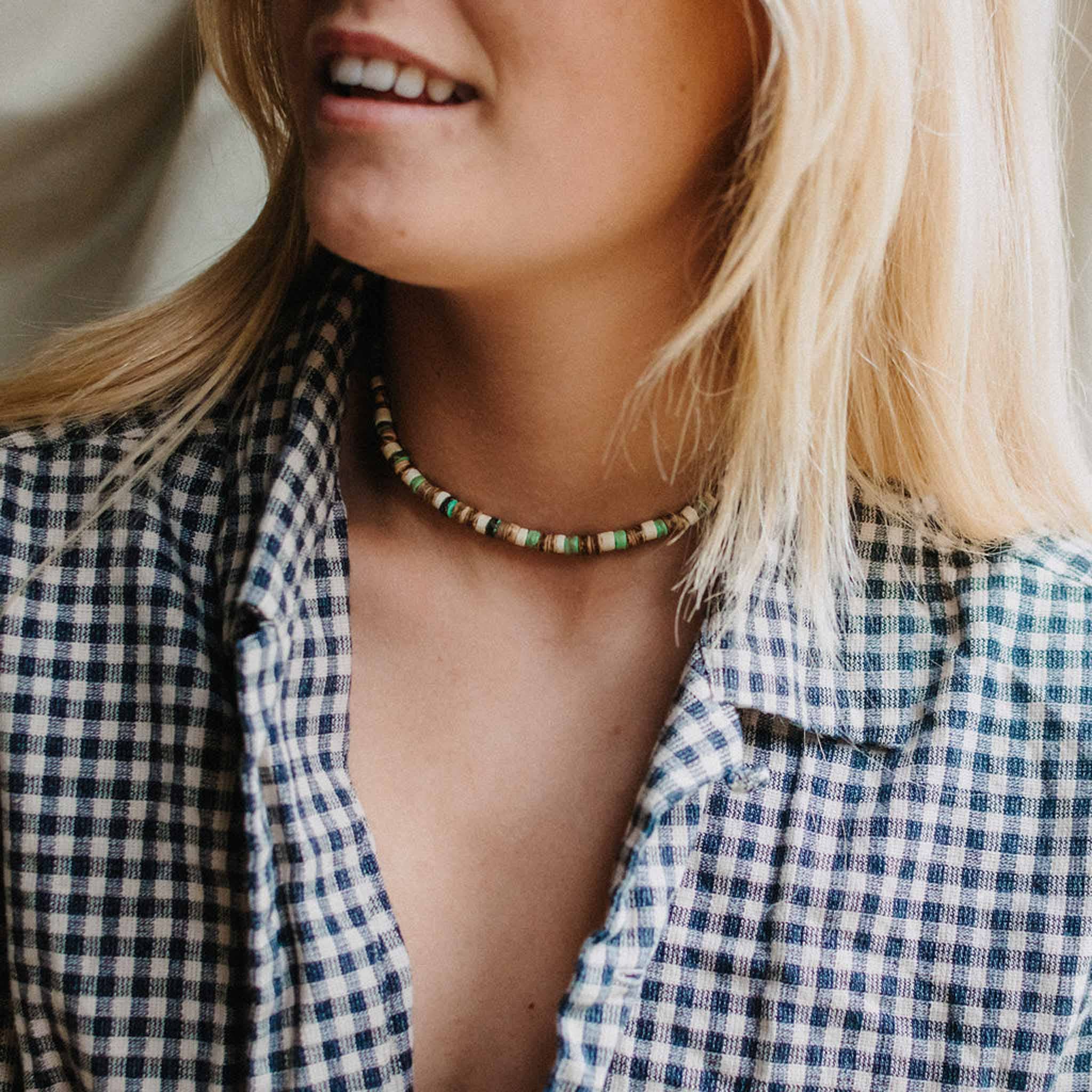 Collier Laut en turquoise et bois, ras-de-cou réglable pour hommes