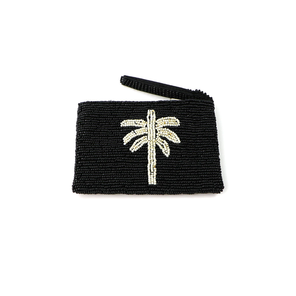 Petite pochette perlée palmier: Black