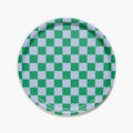 Plateau rond à motif damier vert et bleu ciel - 31 cm